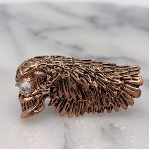 Skull Biker Ring in Rose Gold Copper Color‎ Duo Finger Knuckle Ring with Crystal